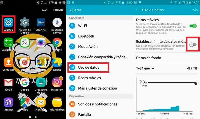 Limitar uso datos moviles Android