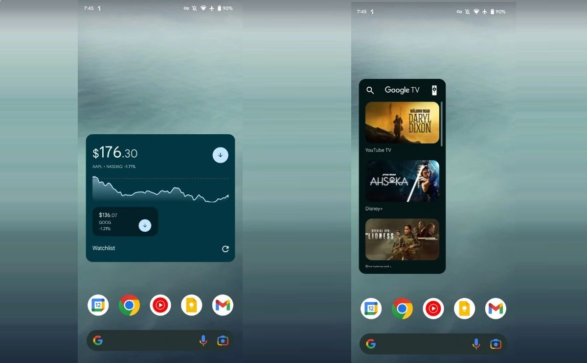 Los widgets Google TV y Finance Watchlist llegan a Android