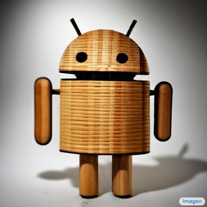 Mascota Android hecha de bambu