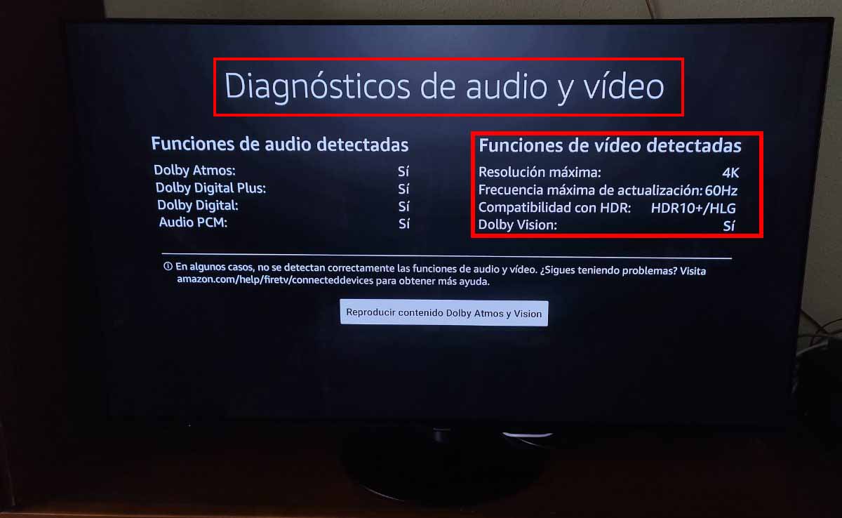 Menú Diagnóstico de Audio y Video Fire TV Stick saber cual es la mejor 4K para tu TV