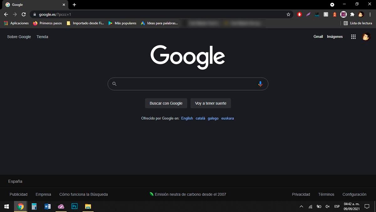 Modo oscuro buscador de Google para PC