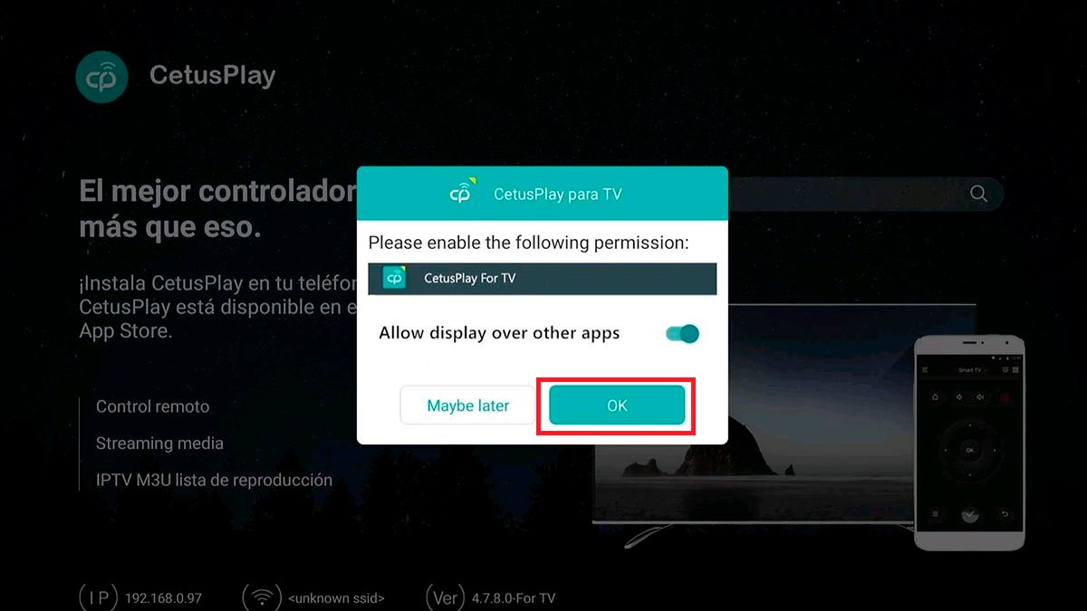 Mostrar sobre otras aplicaciones Android TV