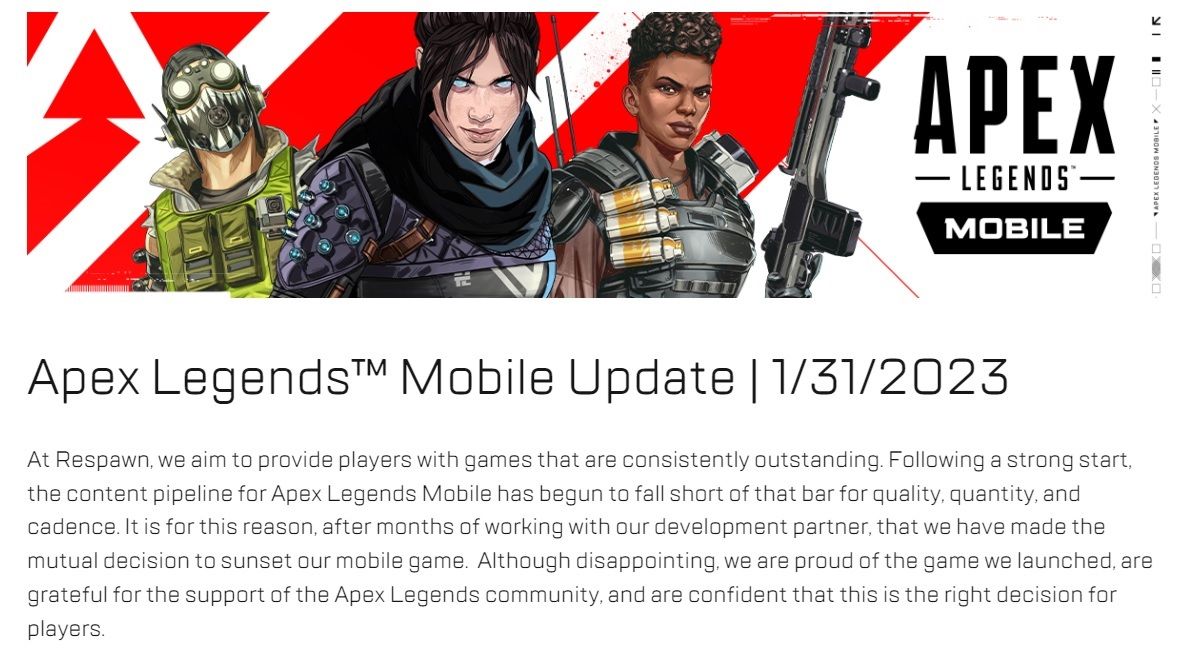 No duro ni un año Apex Legends Mobile cerrara el 1 de mayo