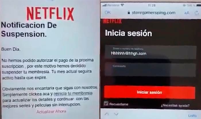 Notificacion de suspension Netflix email