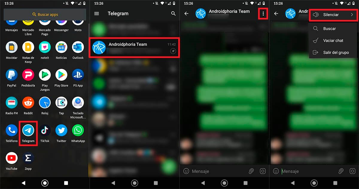 Opciones chat de Telegram