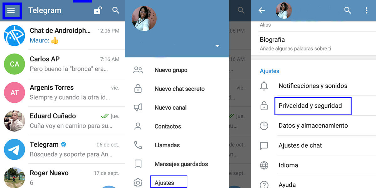 Pasos para bloquear Telegram con PIN