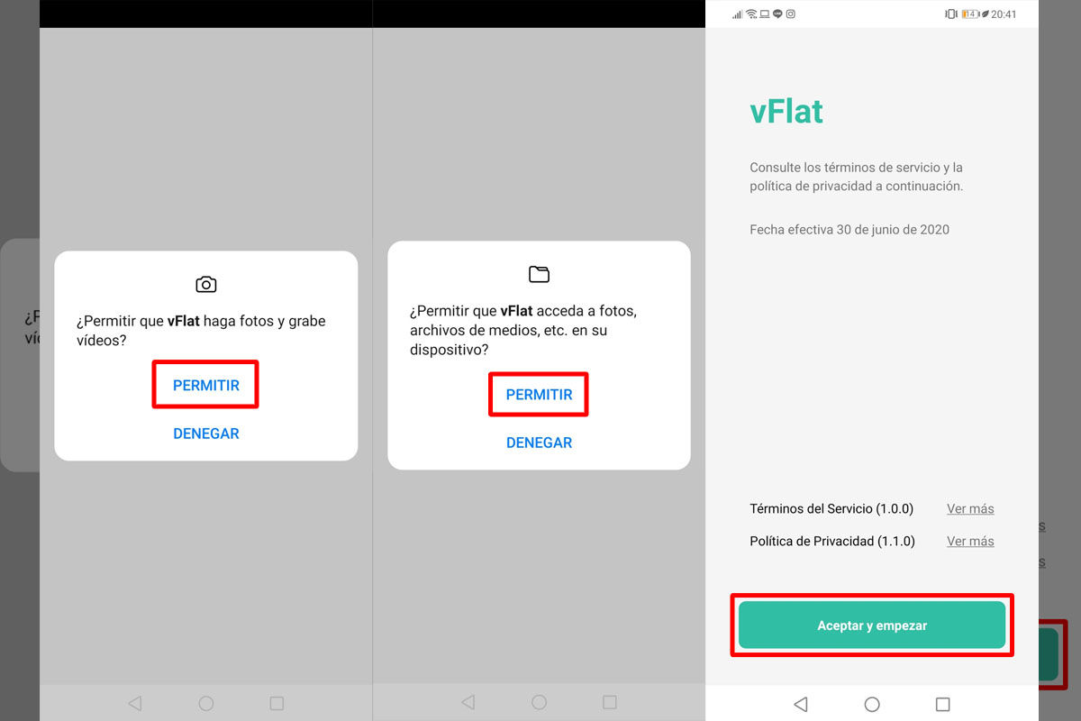 Permisos necesarios para que vFlat Scar funciona correctamente en tu móvil Android