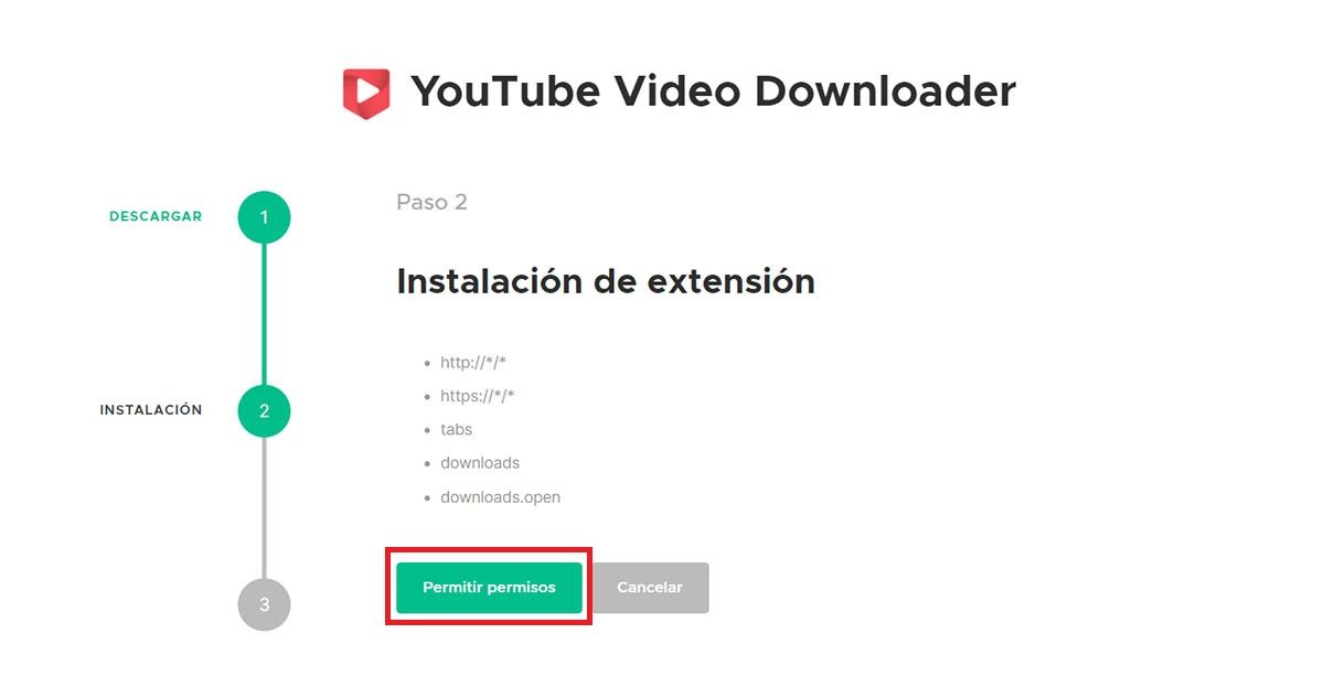 Permitir permisos YouTube Video Downloader