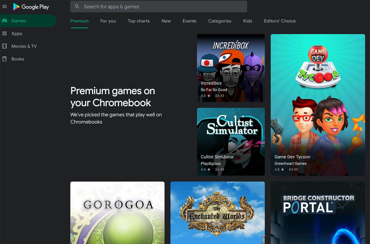Play Store para Chromebooks, nueva sección juegos premium