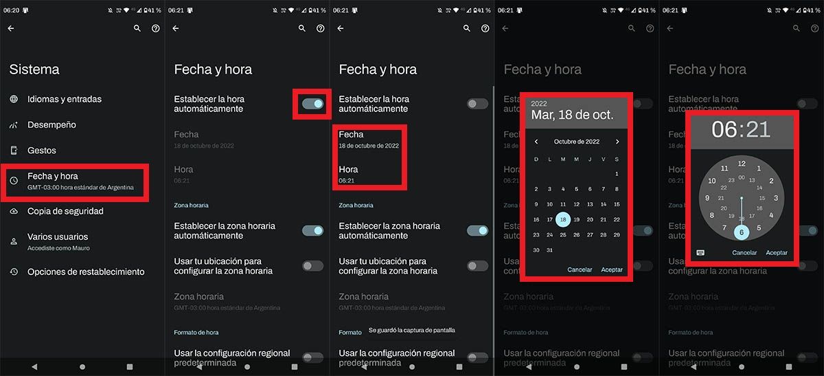 Poner fecha y hora de forma manual en Android
