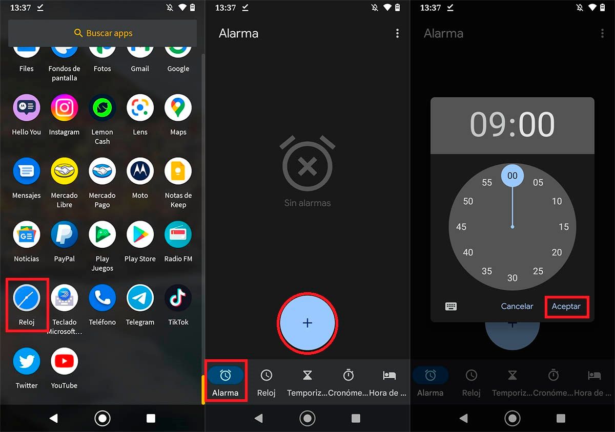 Poner una alarma en la app Reloj de Google