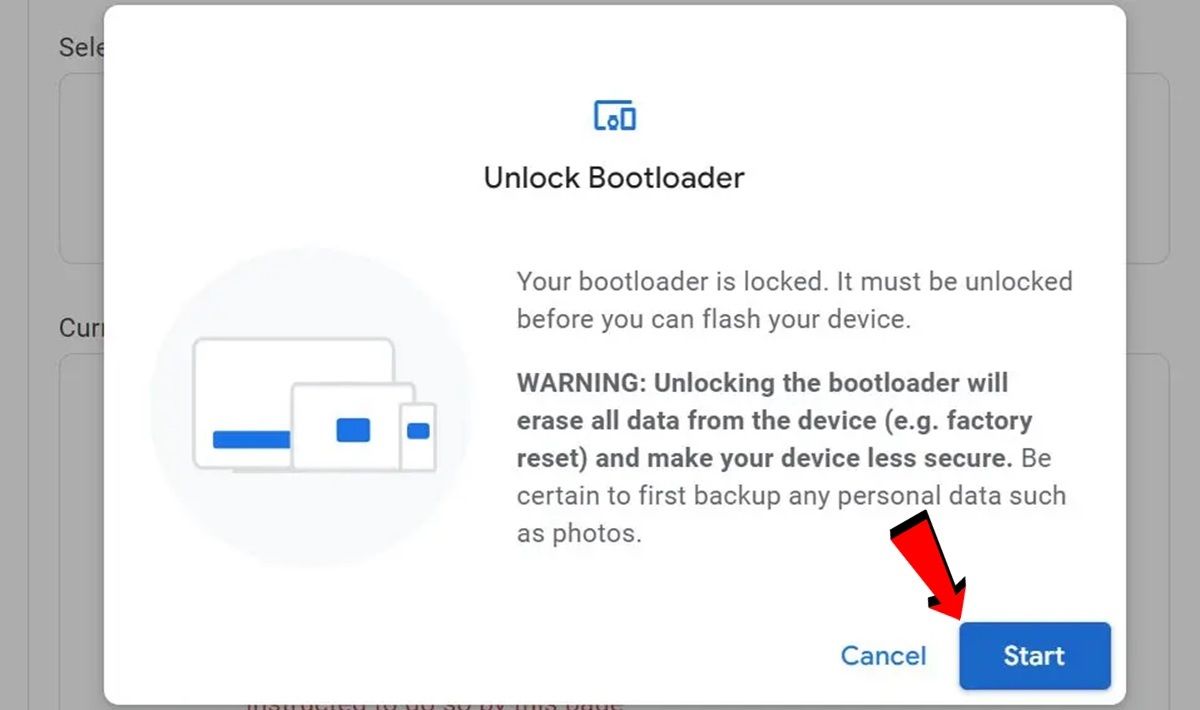 Presiona en Start para desbloquear el Bootloader