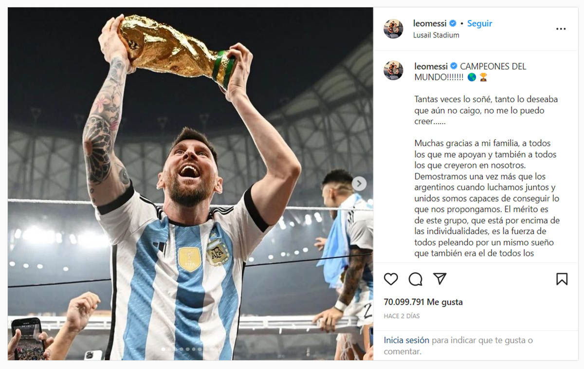 Publicacion en Instagram de Leo Messi con mas likes de la historia