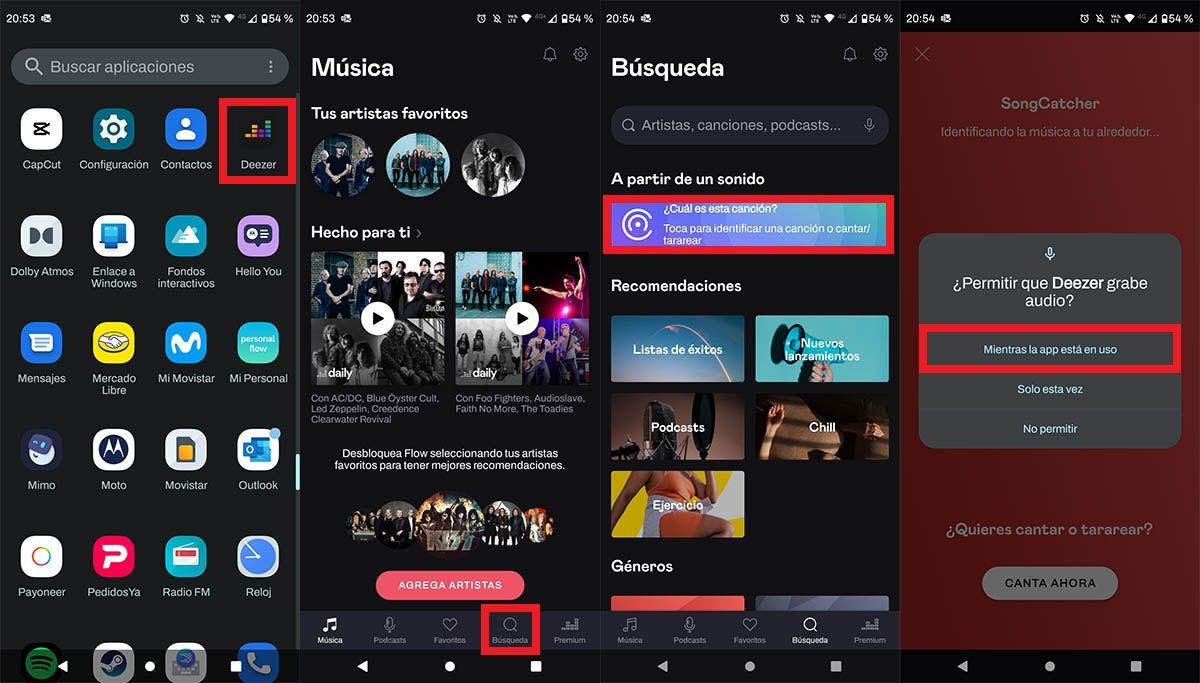 Reconocer musica con la app Deezer en Android