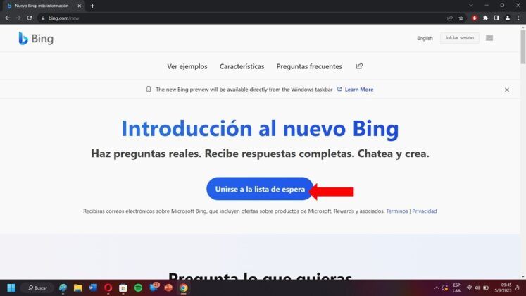 Registrese en la lista de espera del nuevo Bing con ChatGPT