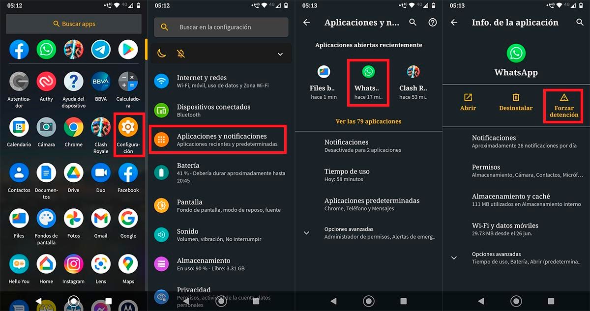 Reiniciar camara WhatsApp Android