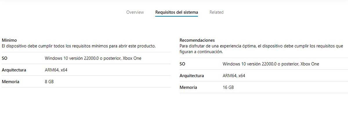 Requisitos subsistema de Windows para Android Xbox