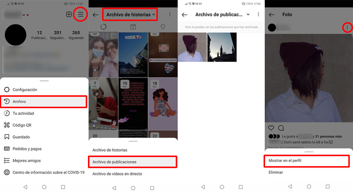 Restaurar una publicación archivada a tu perfil de Instagram