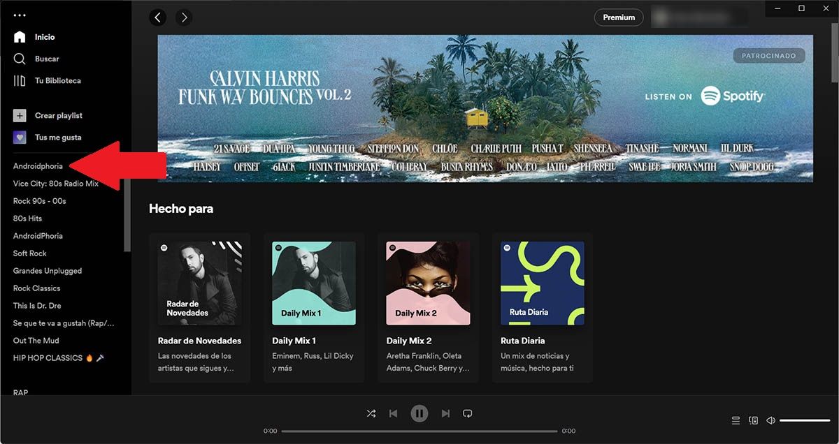 Seleccionar playlist en Spotify