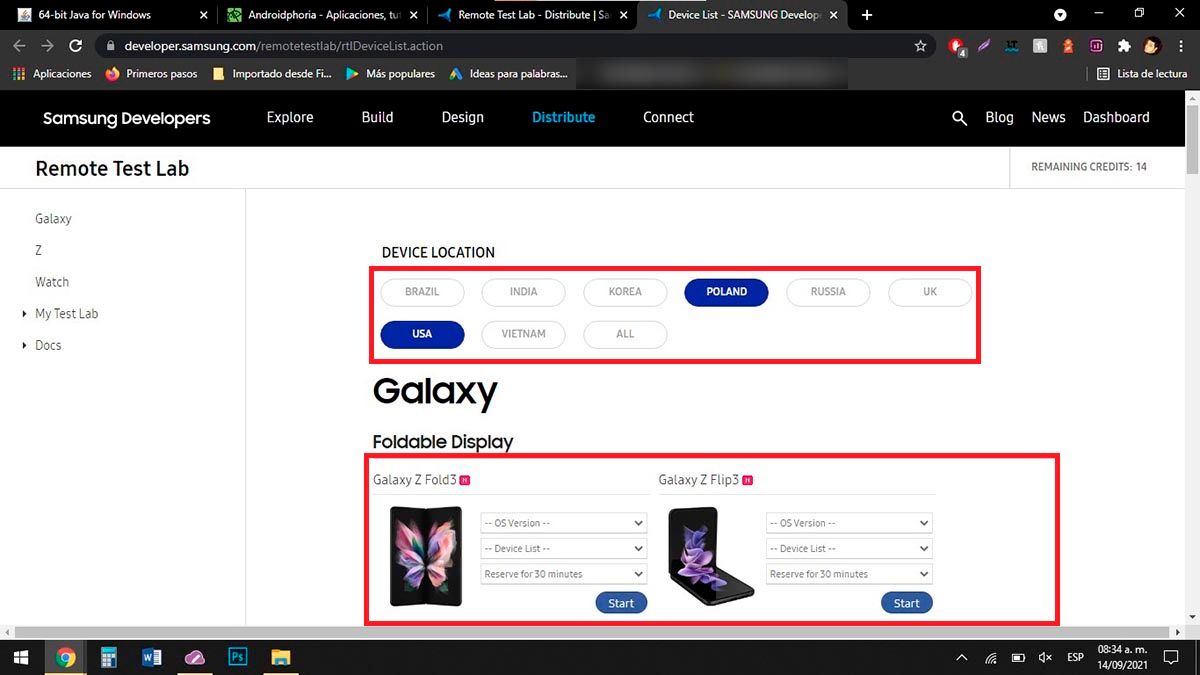 Seleccionar region y buscar movil Samsung Galaxy