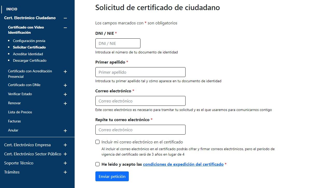 Solicitud de certificado de ciudadano