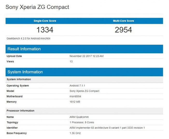 Sony Xperia ZG Compact ficha GeekBench