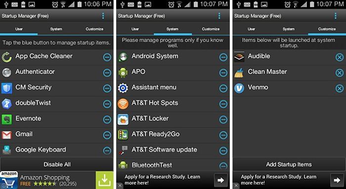 android startup manager root