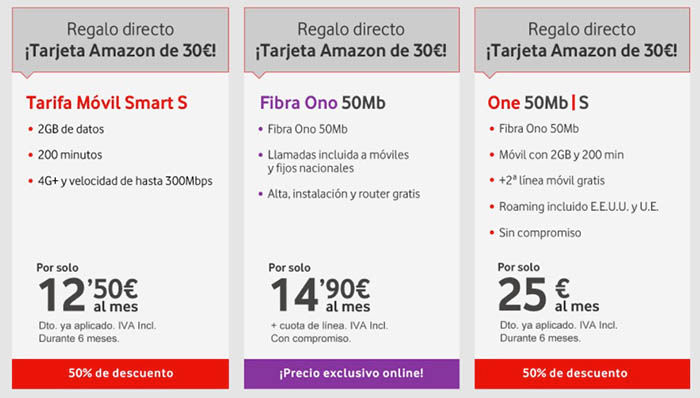 Tarifas Vodafone Regalo Amazon