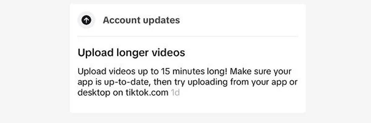 TikTok vídeos de 15 minutos