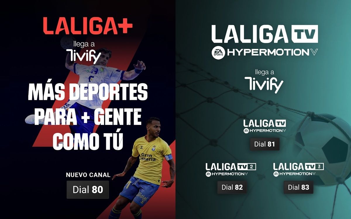 Tivify estrena un nuevo canal gratuito de deportes llamado LALIGA+ y 3 canales de pago que transmitiran la segunda division