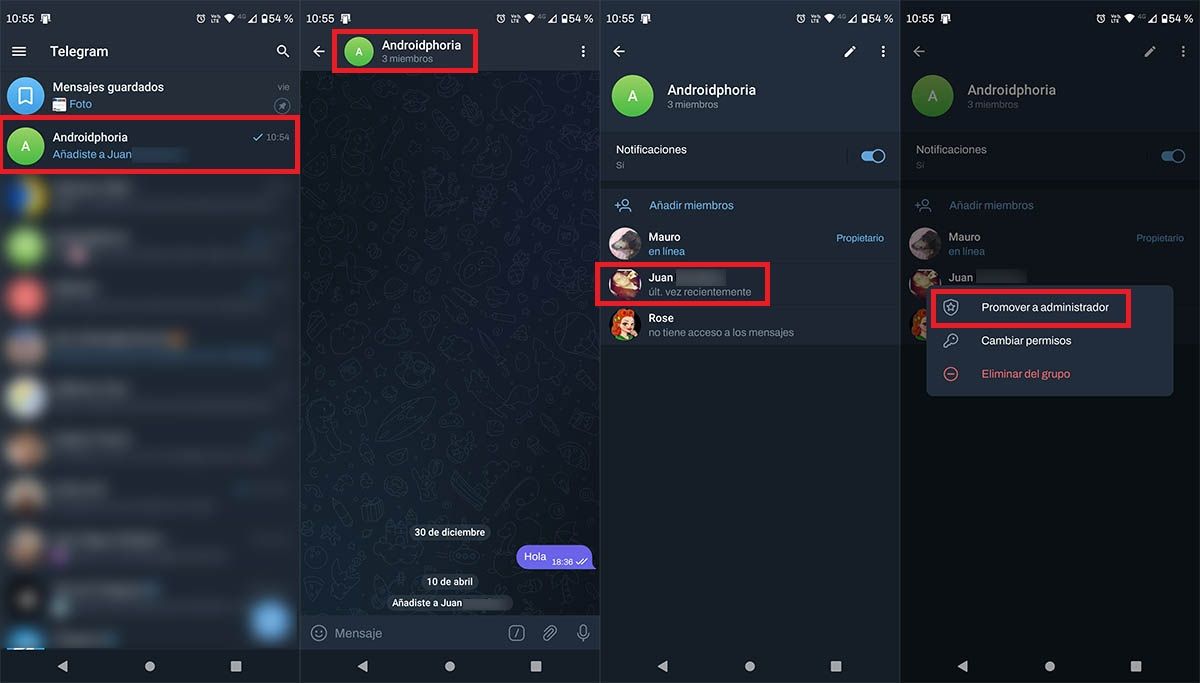 Transferir propiedad de grupo a otra persona en Telegram