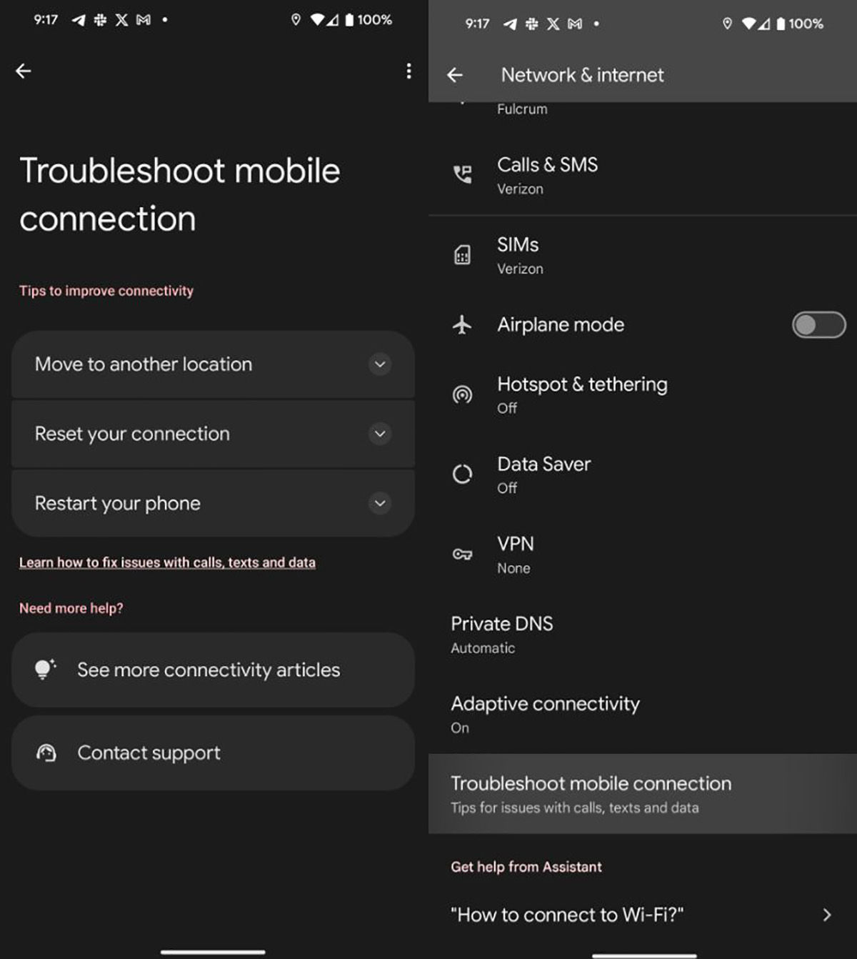 Troubleshoot mobile connection