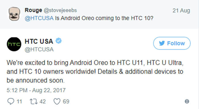 Tweet de HTC Usa