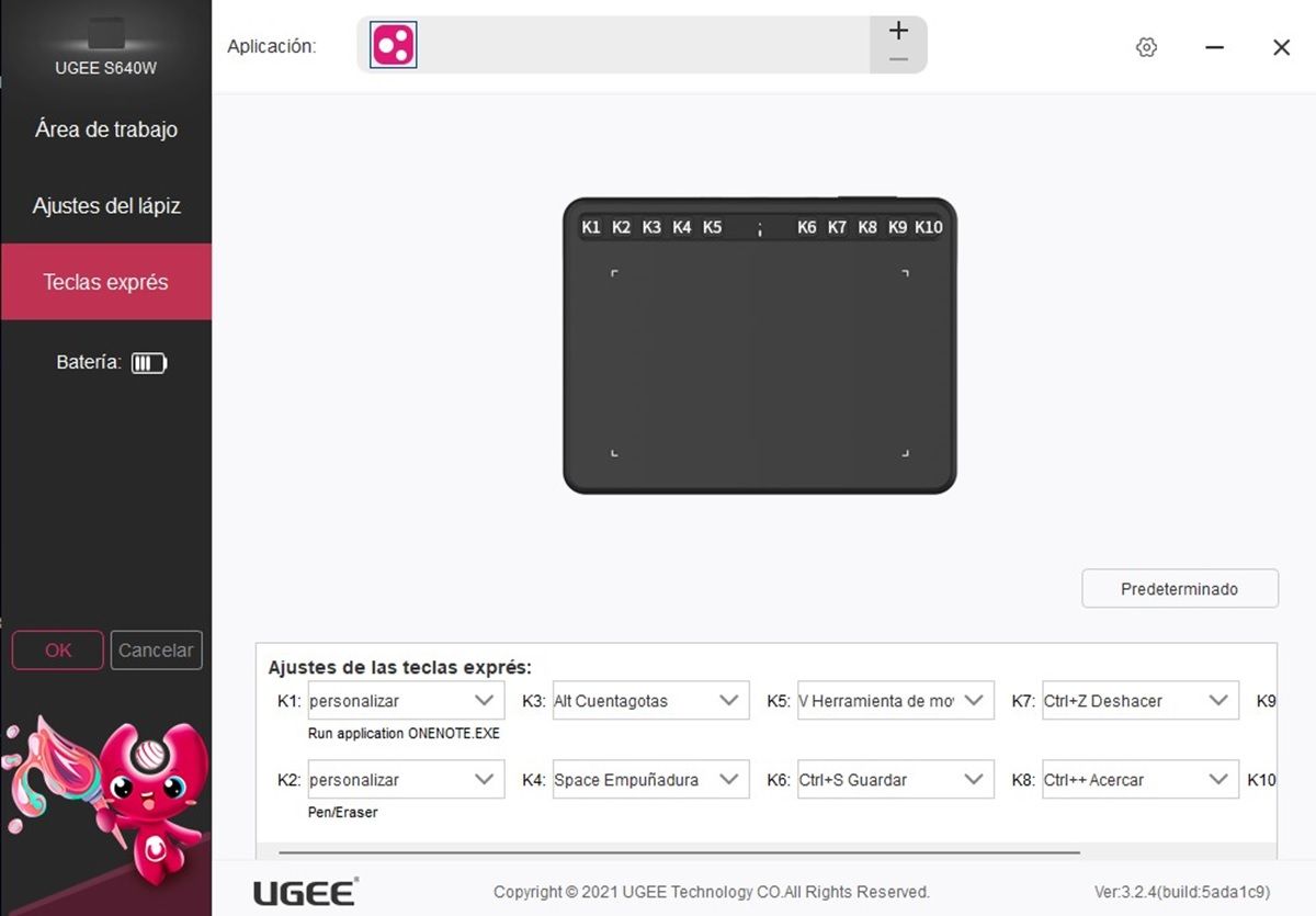 Ugee S640W app teclas de acceso rapido
