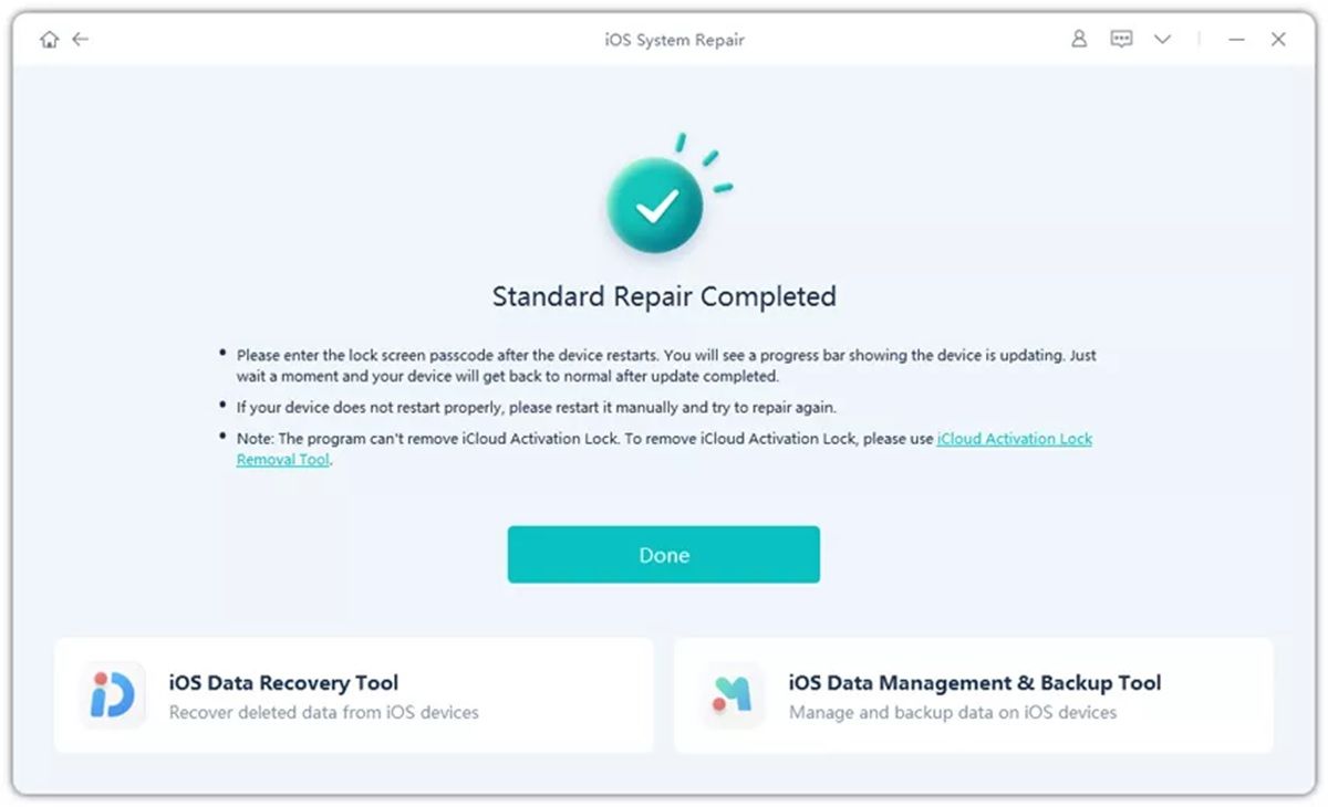UltFone iOS System Repair reparacion estandar completada