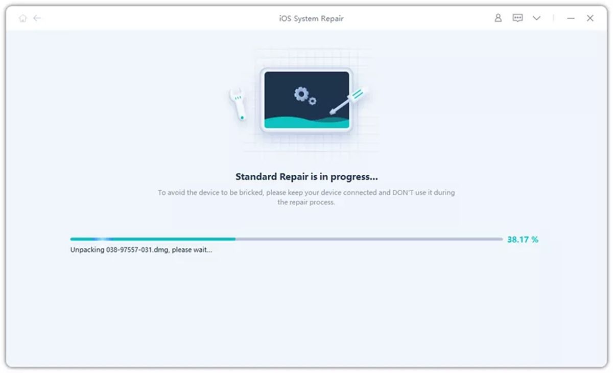 UltFone iOS System Repair reparacion estandar en progreso