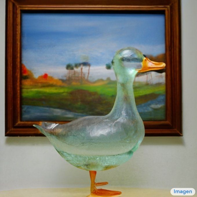 Una escultura transparente de un pato hecha de vidrio