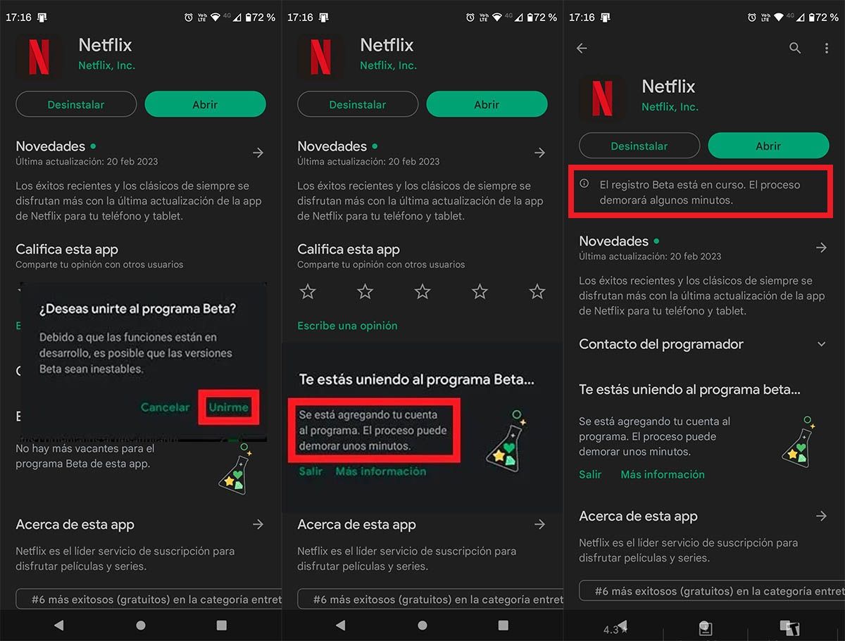 Unirse a la beta de Netflix en Android