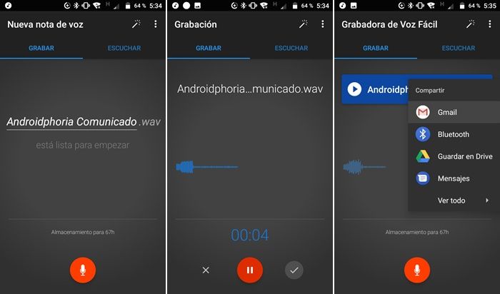  Usando Grabadora de Voz Facil app