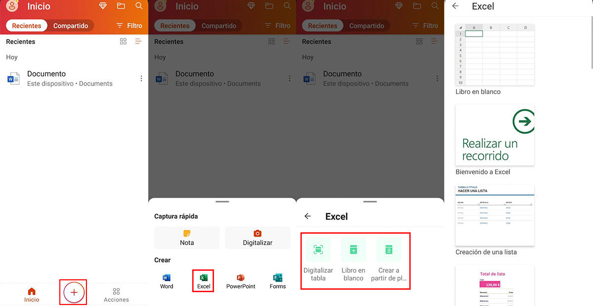 Usar Excel Android método app de Office