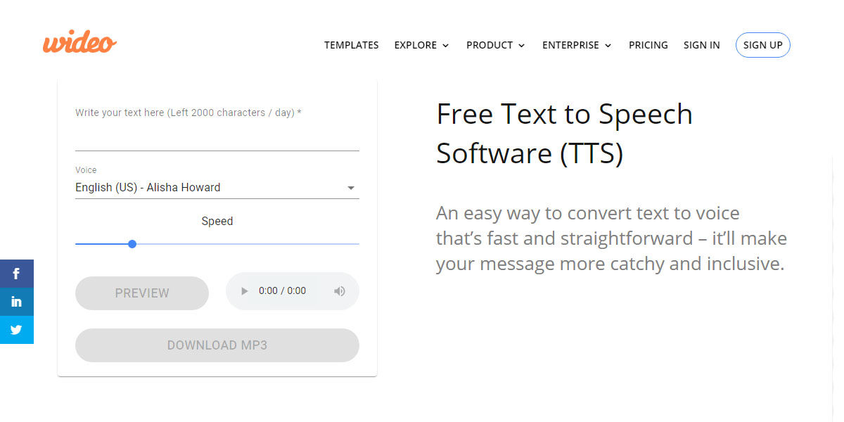 Usar Wideo Free Text to Speech Software para convertir texto a voz automática y gratis como Loquendo