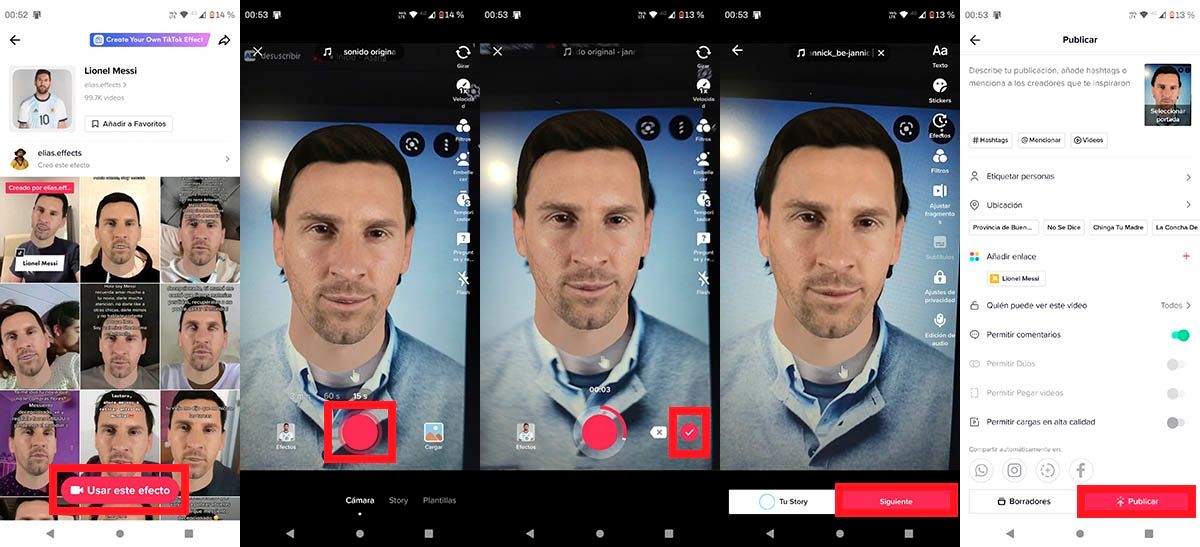Usar el filtro de la cara de Lionel Messi en TikTok