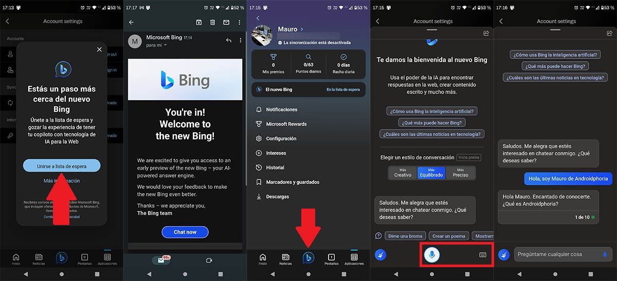 Usar el nuevo chat de Bing desde Android