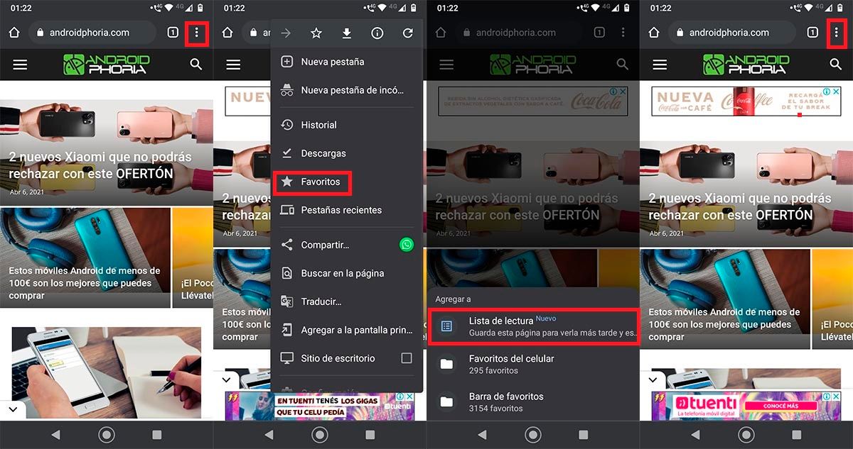 Usar lista de lectura Chrome Android