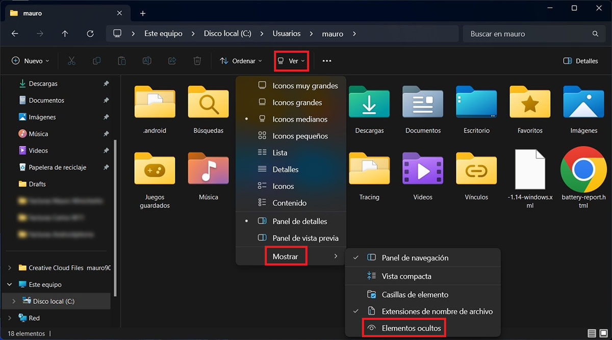 Ver elementos ocultos en Windows 10 y 11