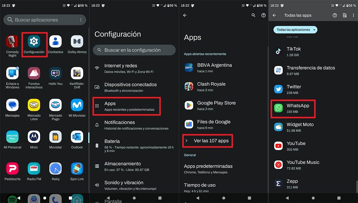 Ver los ajustes de WhatsApp en un movil Android