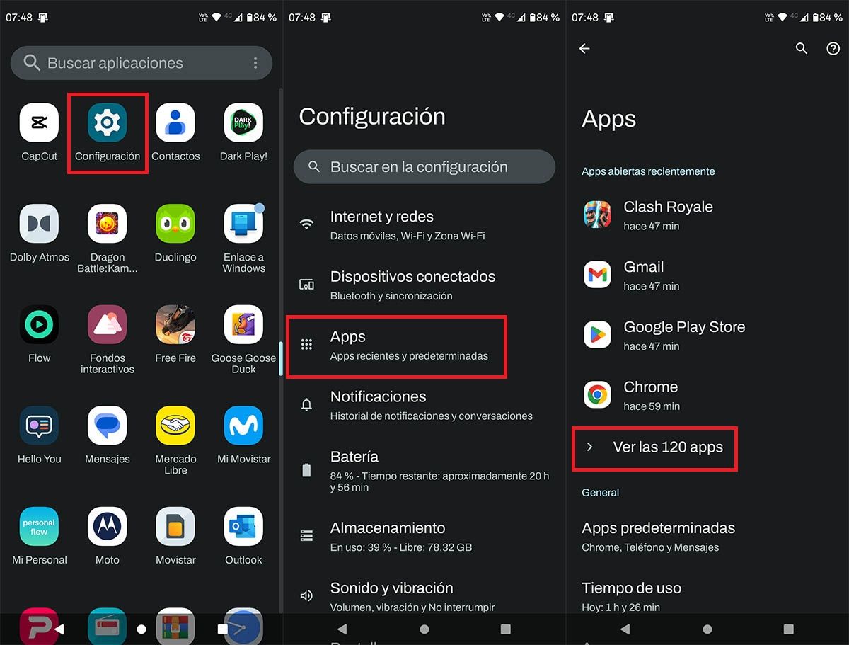 Ver los ajustes de las apps en Android