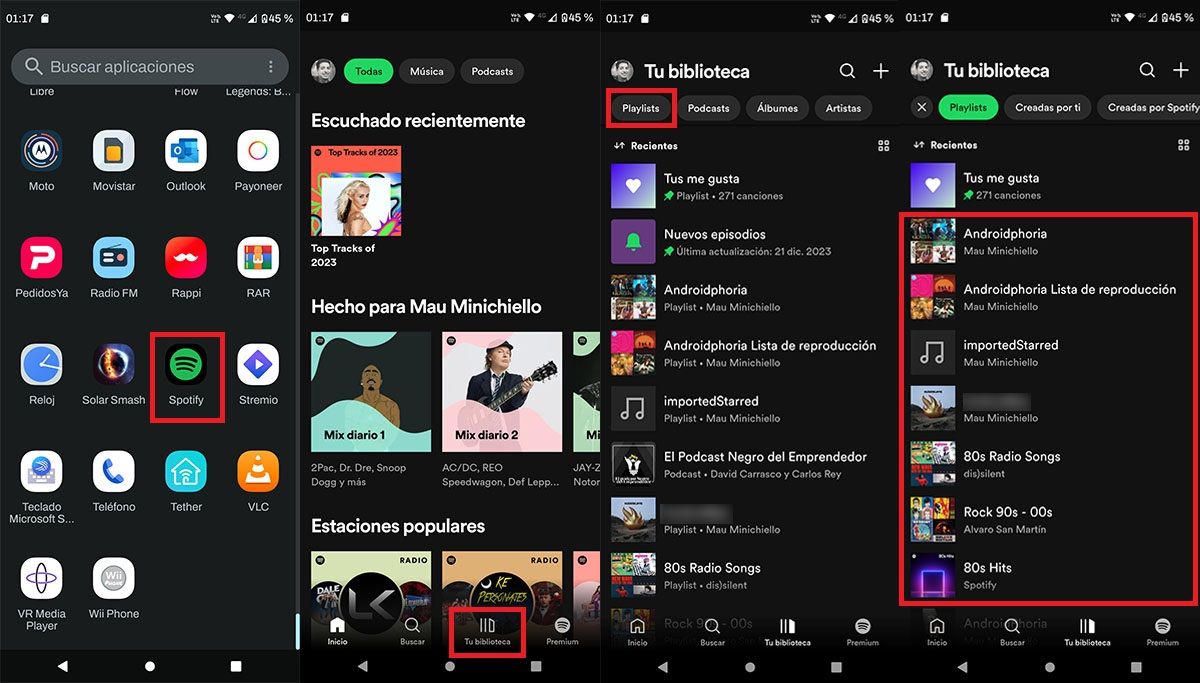 Ver tus listas de reproduccion en Spotify desde el movil