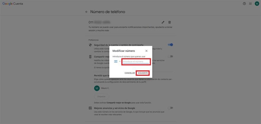 Verificar numero de telefono cuenta de Google PC