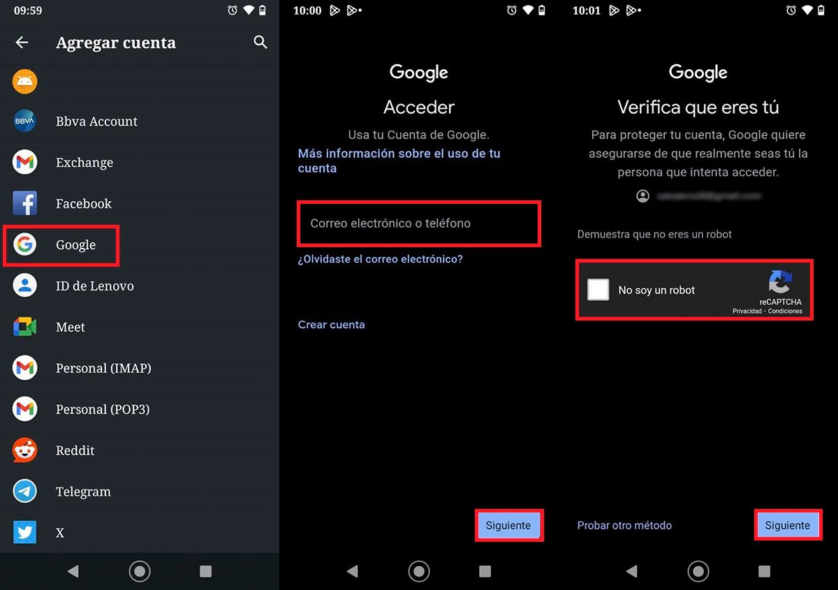 Vincular una cuenta de Google en Android